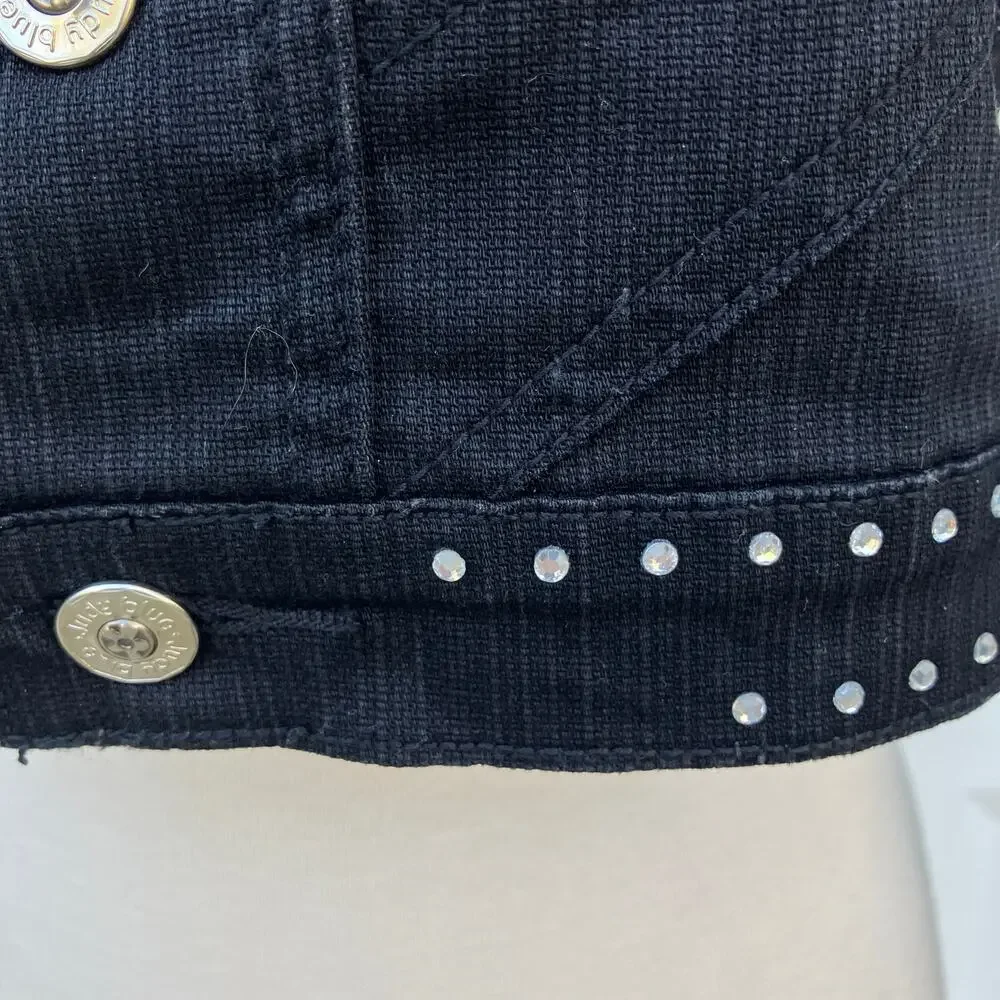Judy Blue Denim Jacket XL 33” Black Rhinestone Cropped Stretch Western Cowgirl - Picture 9 of 11